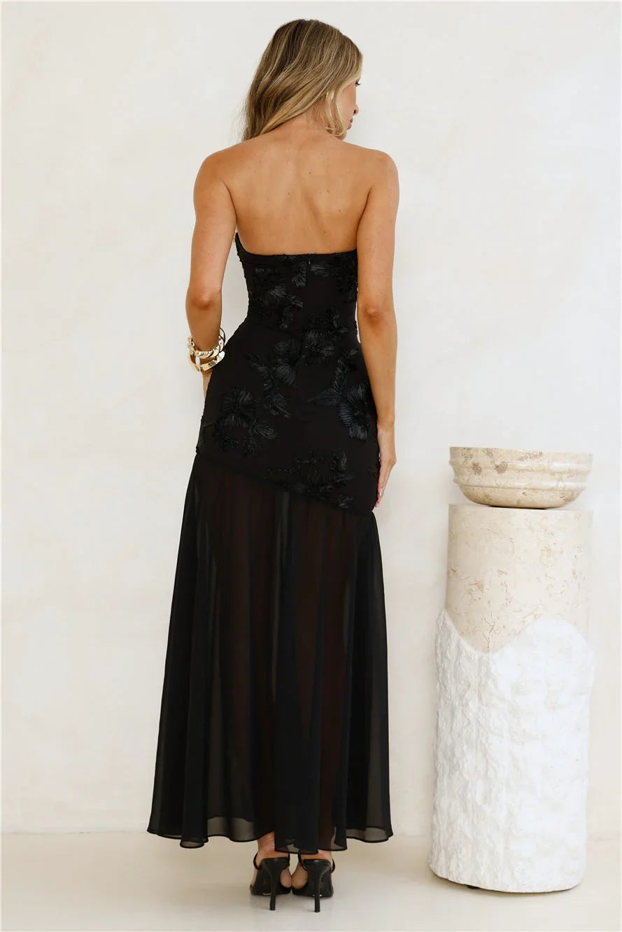 Timeless Affair Strapless mesh Maxi Dress Black