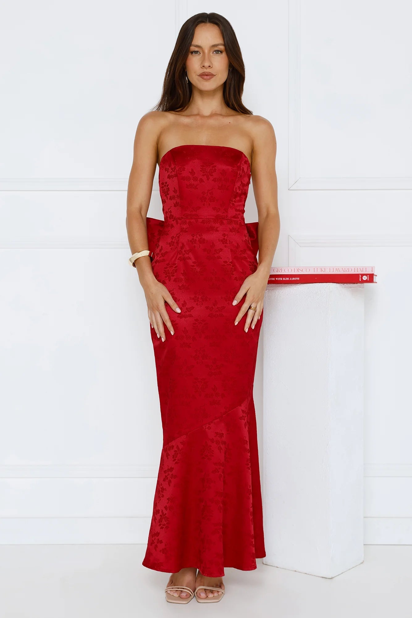 Symphony Of Silk Satin Strapless Maxi Dress Red