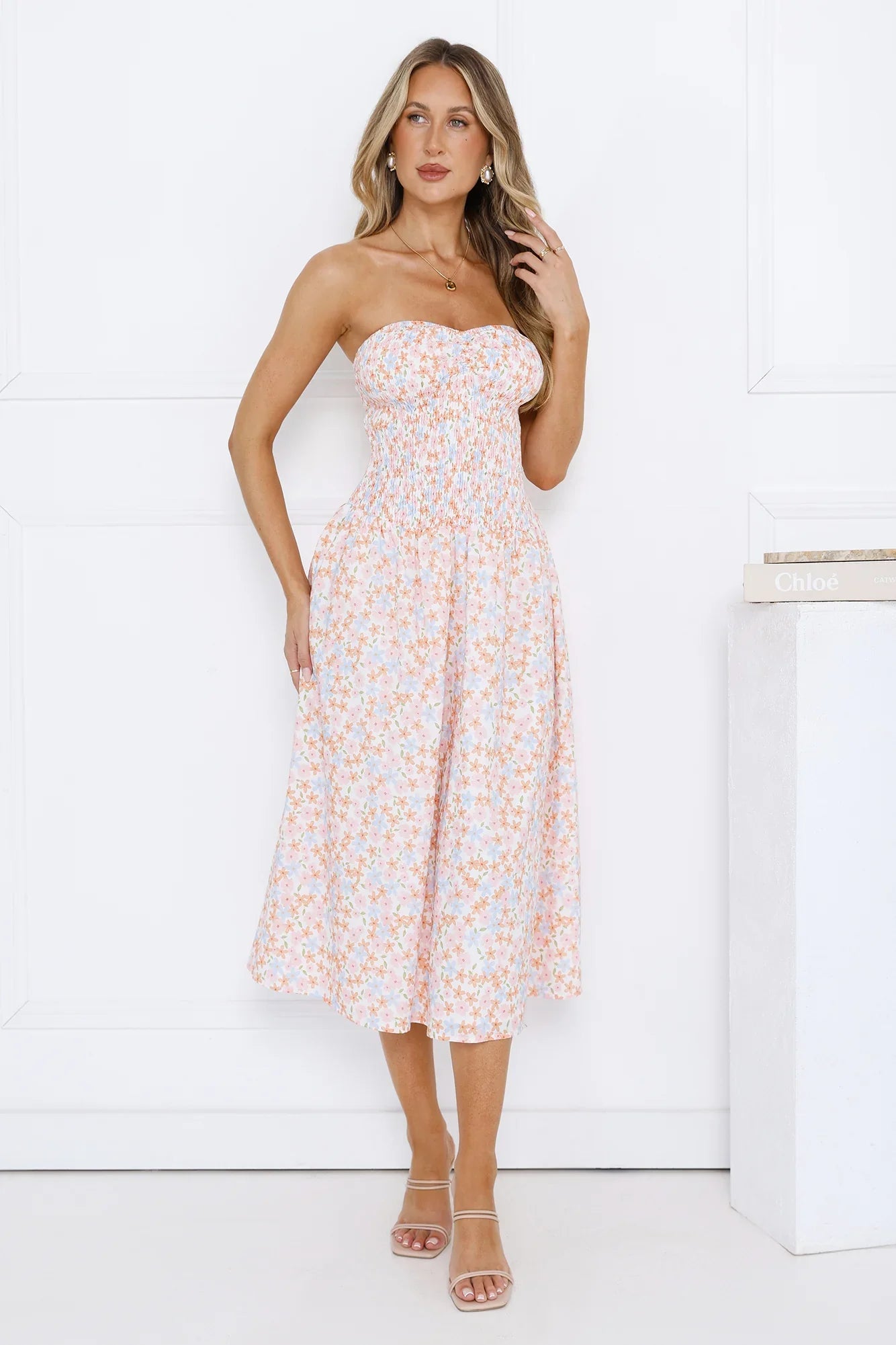 Summer Pop Strapless Midi Dress Pink