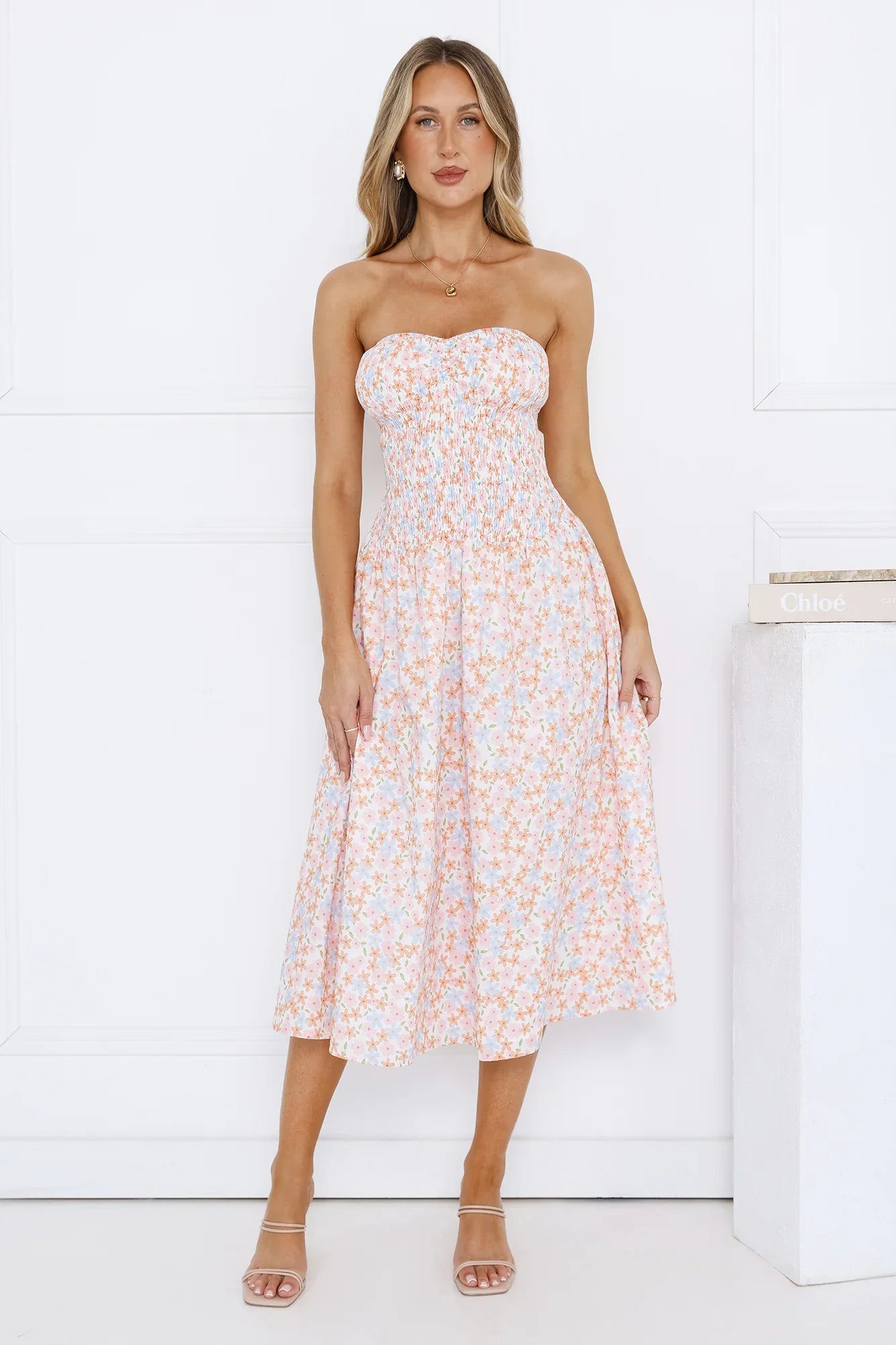 Summer Pop Strapless Midi Dress Pink