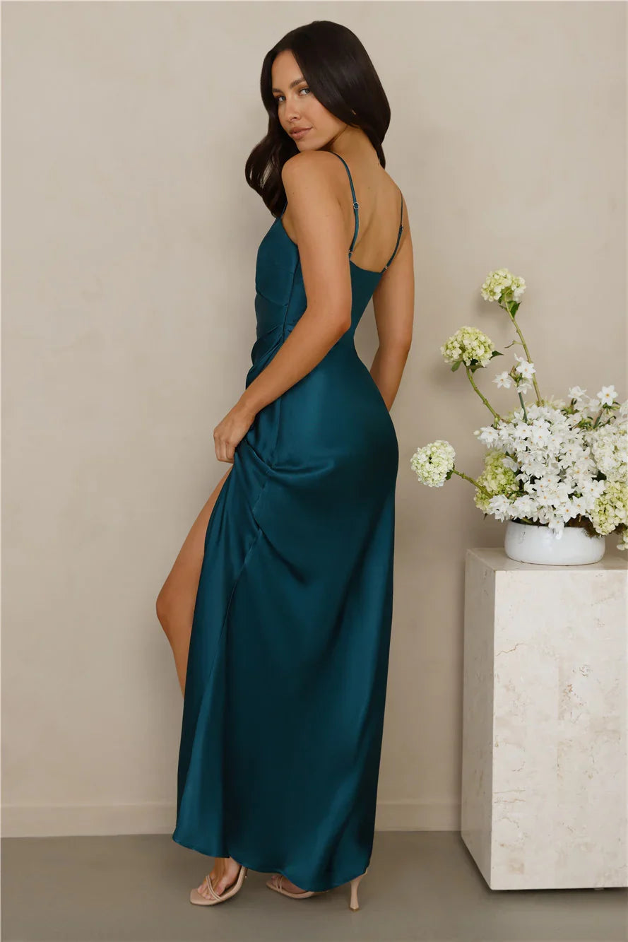 The Violetta Satin Maxi Dress Teal